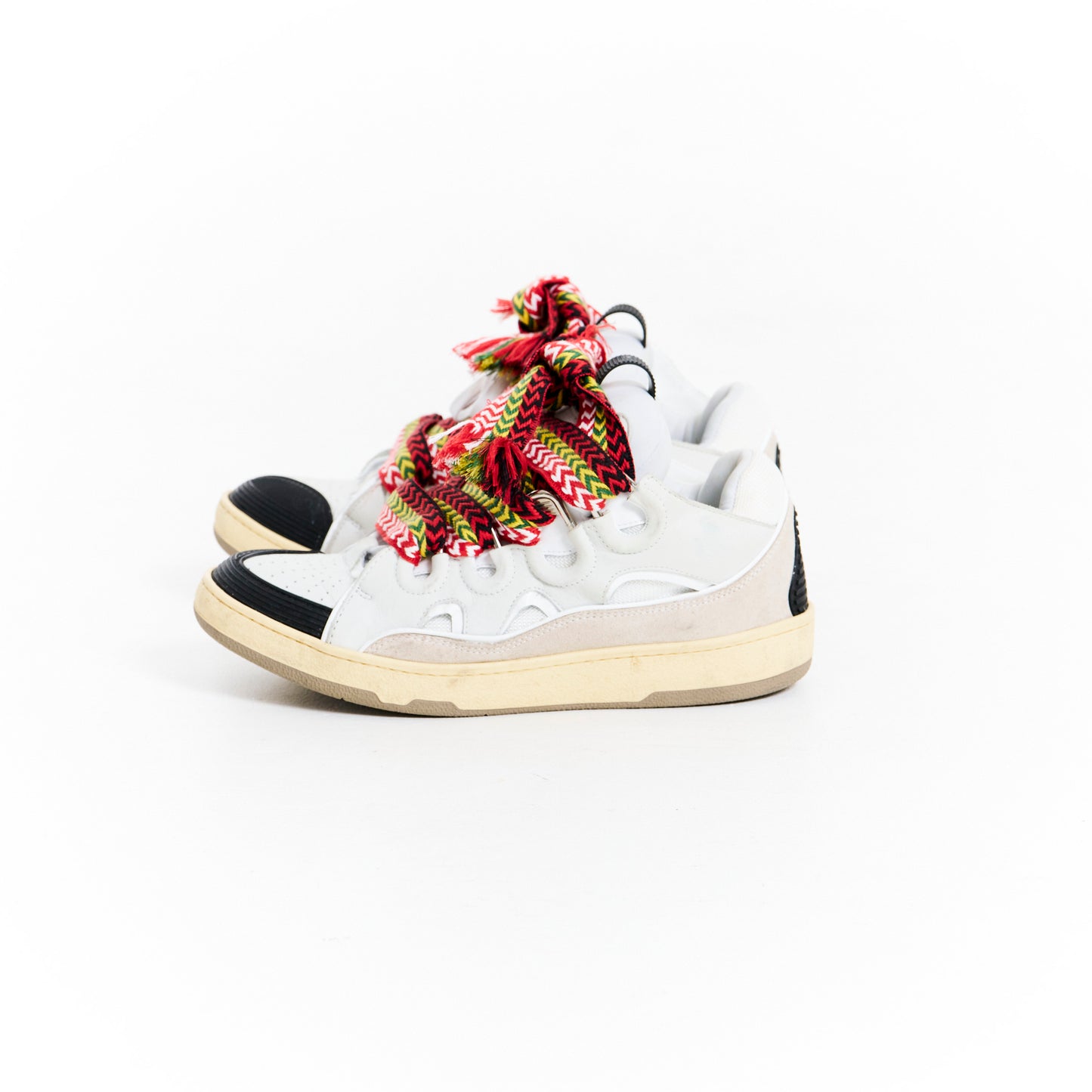 Leather Curb Sneakers White/Red