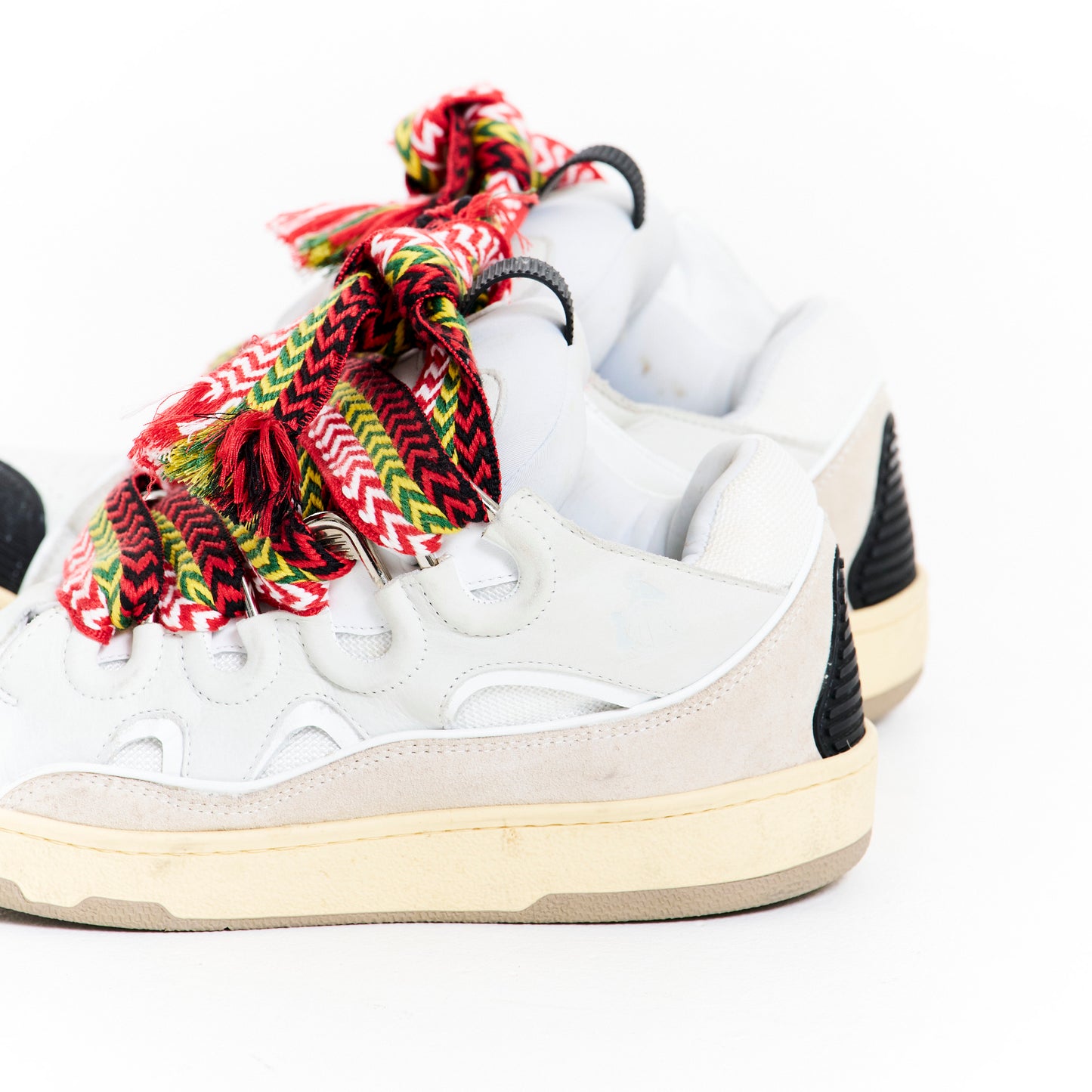 Leather Curb Sneakers White/Red