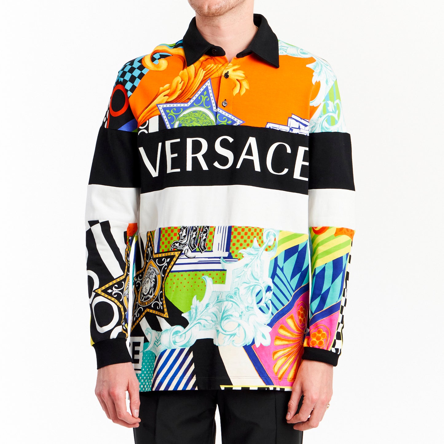 Contrasting Panel Long Sleeve Polo