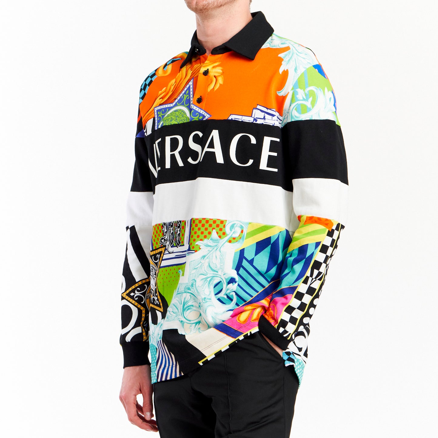 Contrasting Panel Long Sleeve Polo