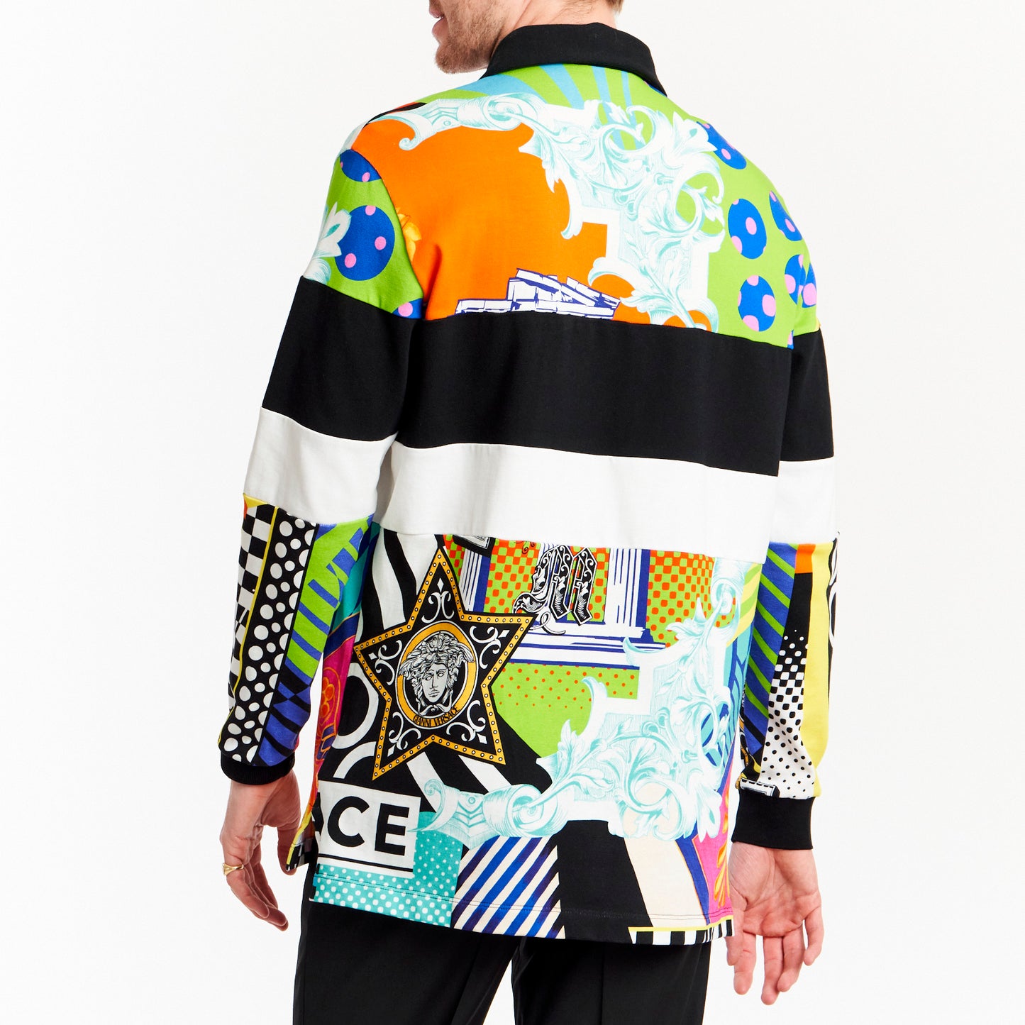 Contrasting Panel Long Sleeve Polo
