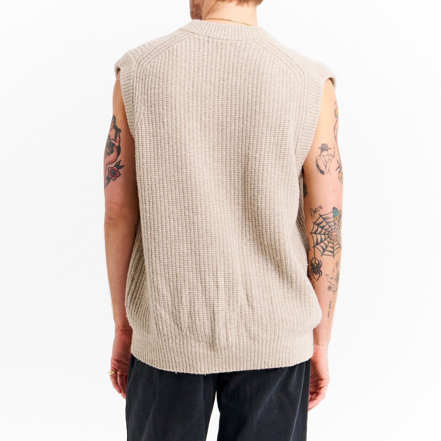 Beige Knitted V Neck Vest