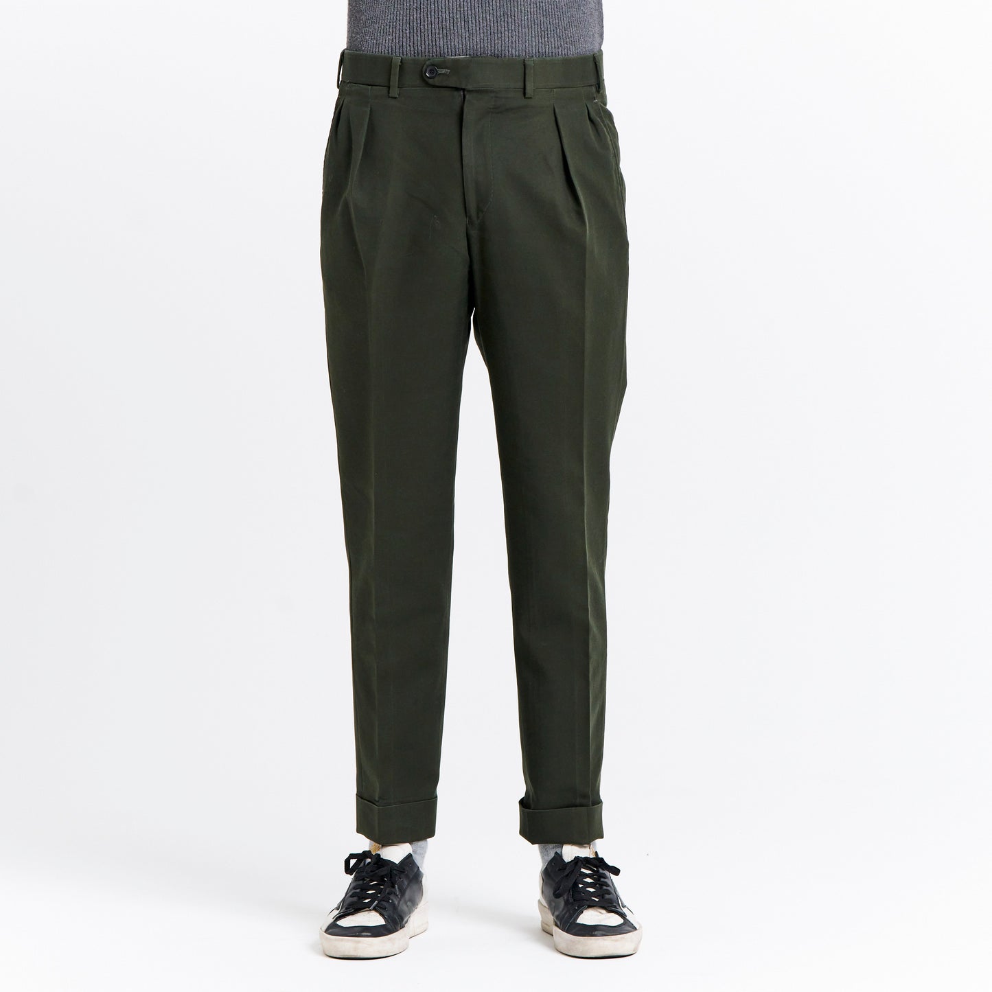 Olive Green Cotton Cropped Chinos