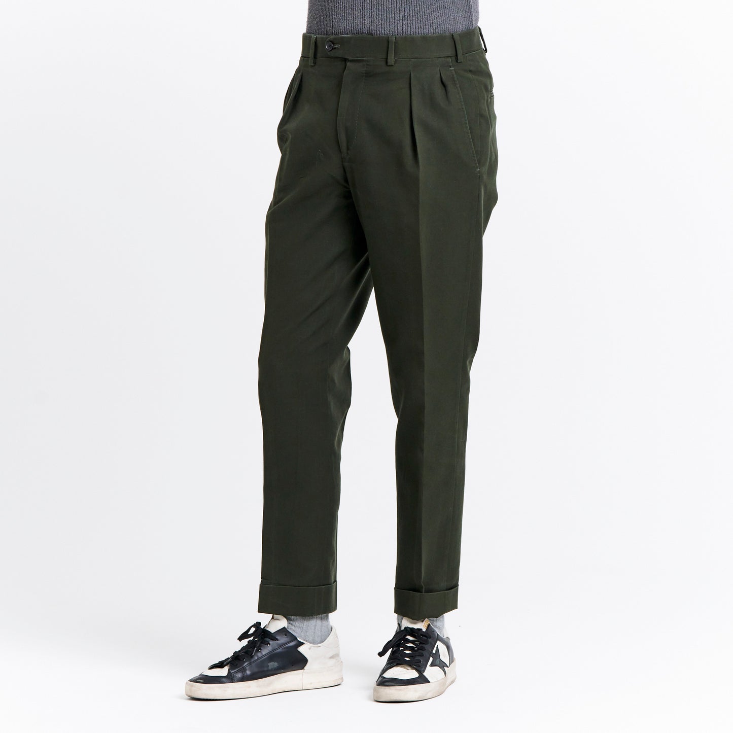 Olive Green Cotton Cropped Chinos
